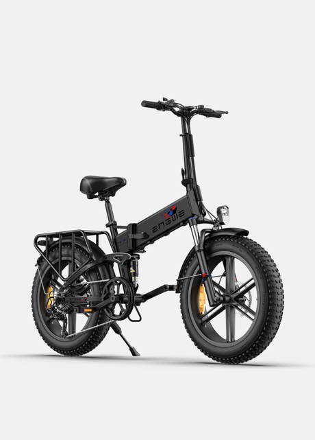 ENGWE.COM Engine X electric bike black folding EU e-bike with fat tires and rear cargo rack