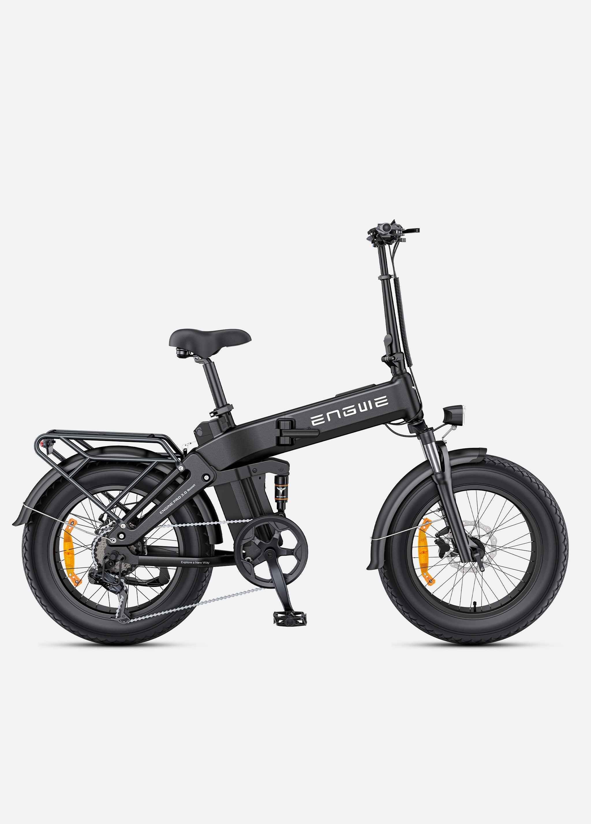 Engwe electric bicycle in black with sturdy frame and fat tires for enhanced stability