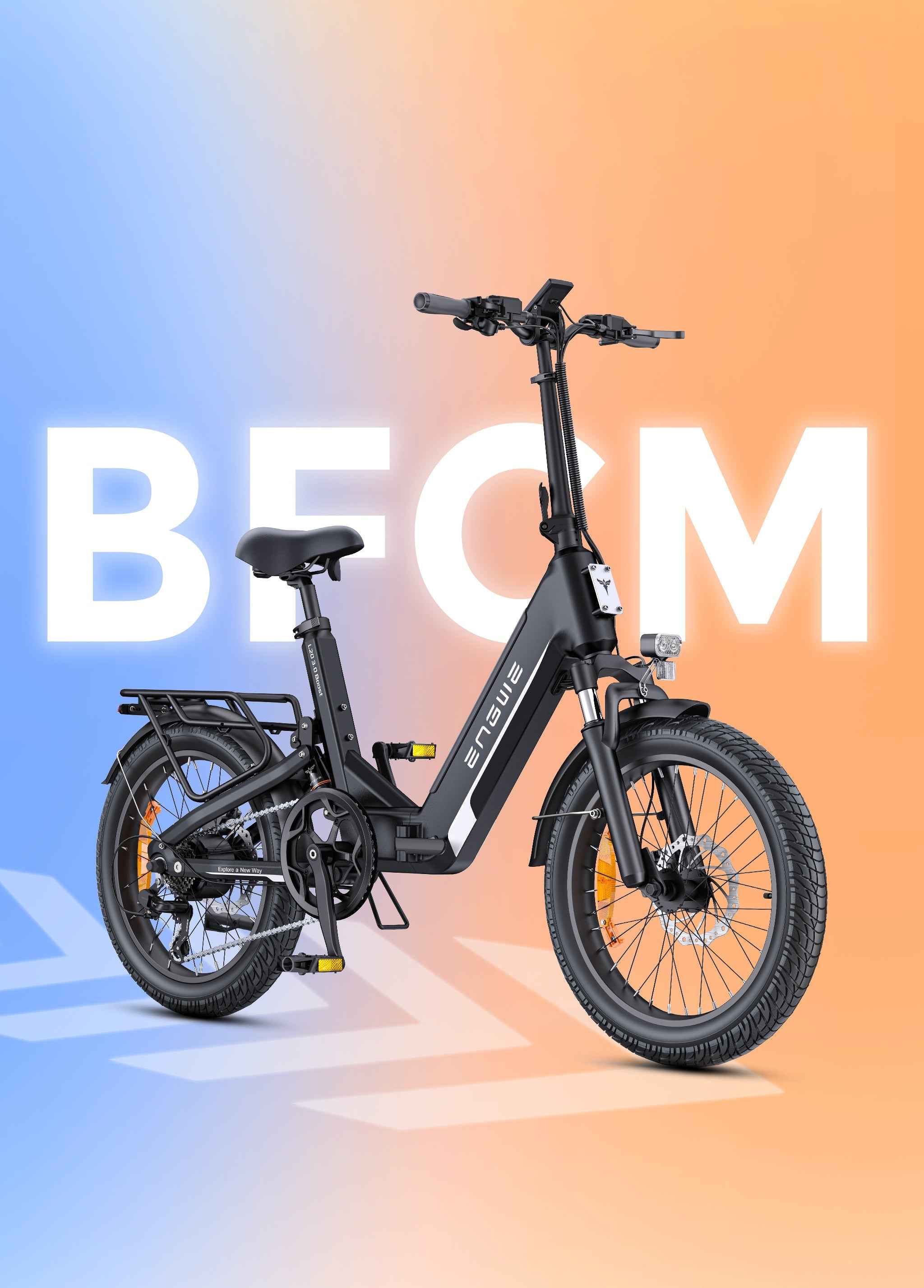 Engwe electric bicycle featuring a compact design with step-through frame and durable tires for city commuting