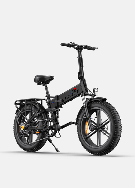 ENGWE Engine X electric bike foldable black fat tire ebike with rear rack suspension and LED headlight