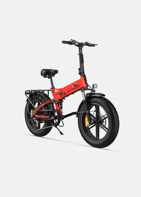 ENGWE Engine X electric bike red folding e bike with fat tires front suspension and rear cargo rack