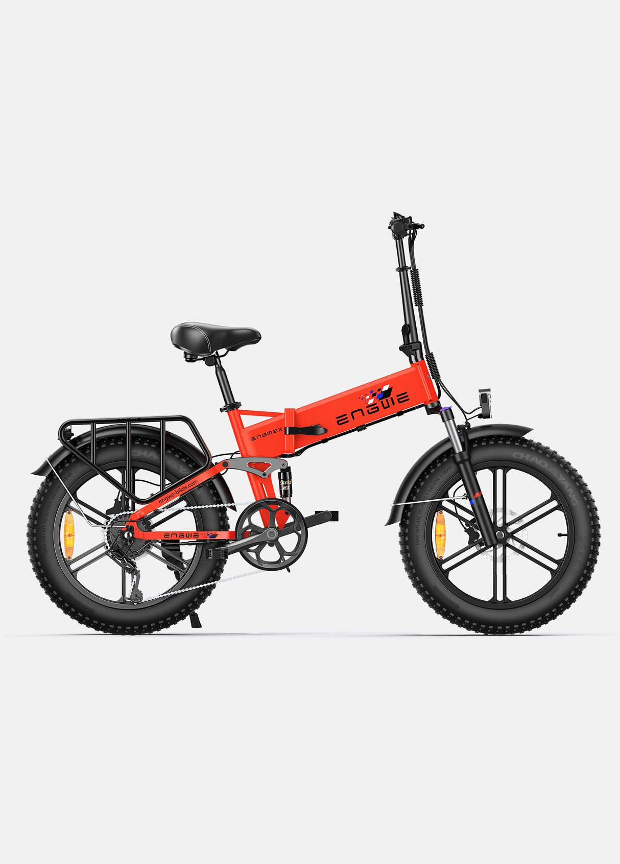 ENGWE Engine X electric bike red folding fat tire e bike with rear cargo rack and front suspension