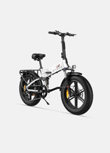 ENGWE Engine X electric bike white folding e bike with fat tires rear cargo rack front suspension adjustable seat