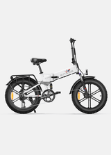 ENGWE Engine X electric bike folding white frame with fat tires rear rack and front suspension for commuting