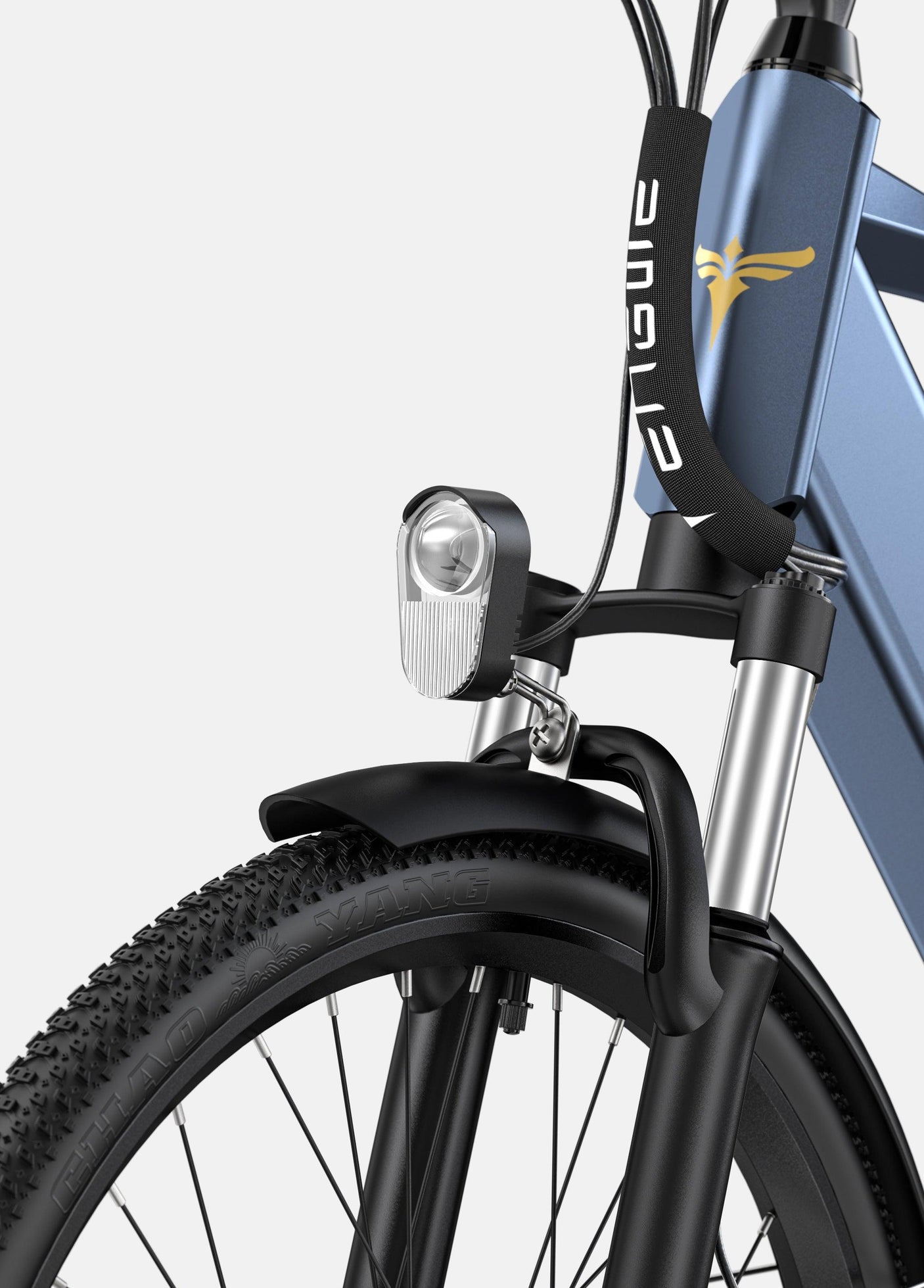 Engwe P26 Combo electric bike front view showcasing wheel and headlight detail