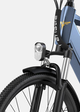 Engwe P26 Combo electric bike front view showcasing wheel and headlight detail