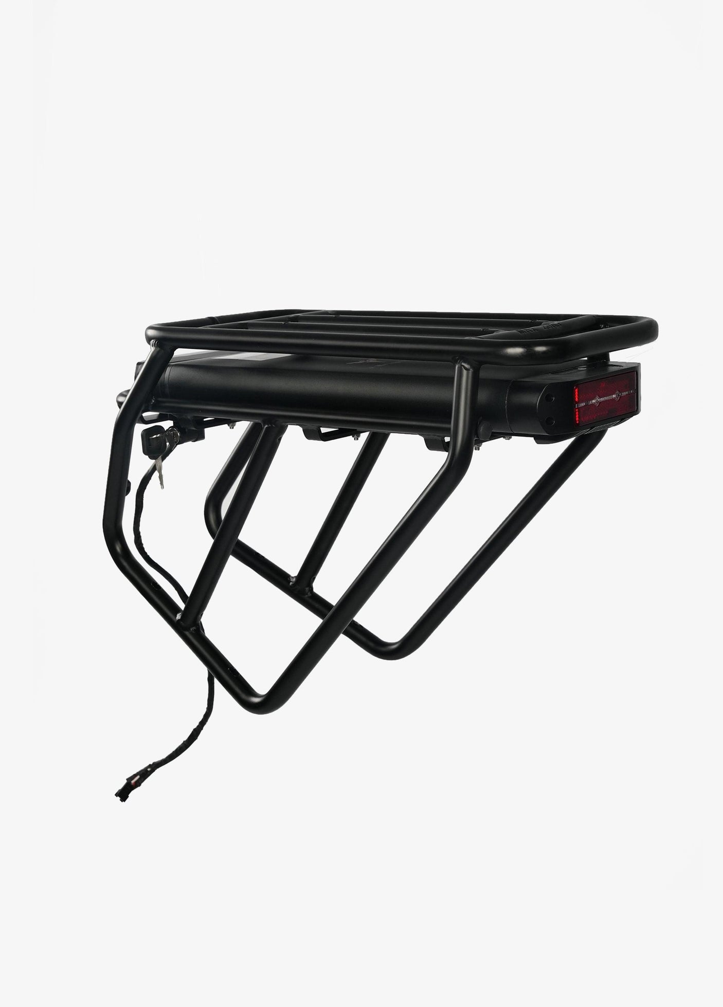 ENGWE.COM Engine X ebike battery mounted on a sturdy black rack for enhanced support