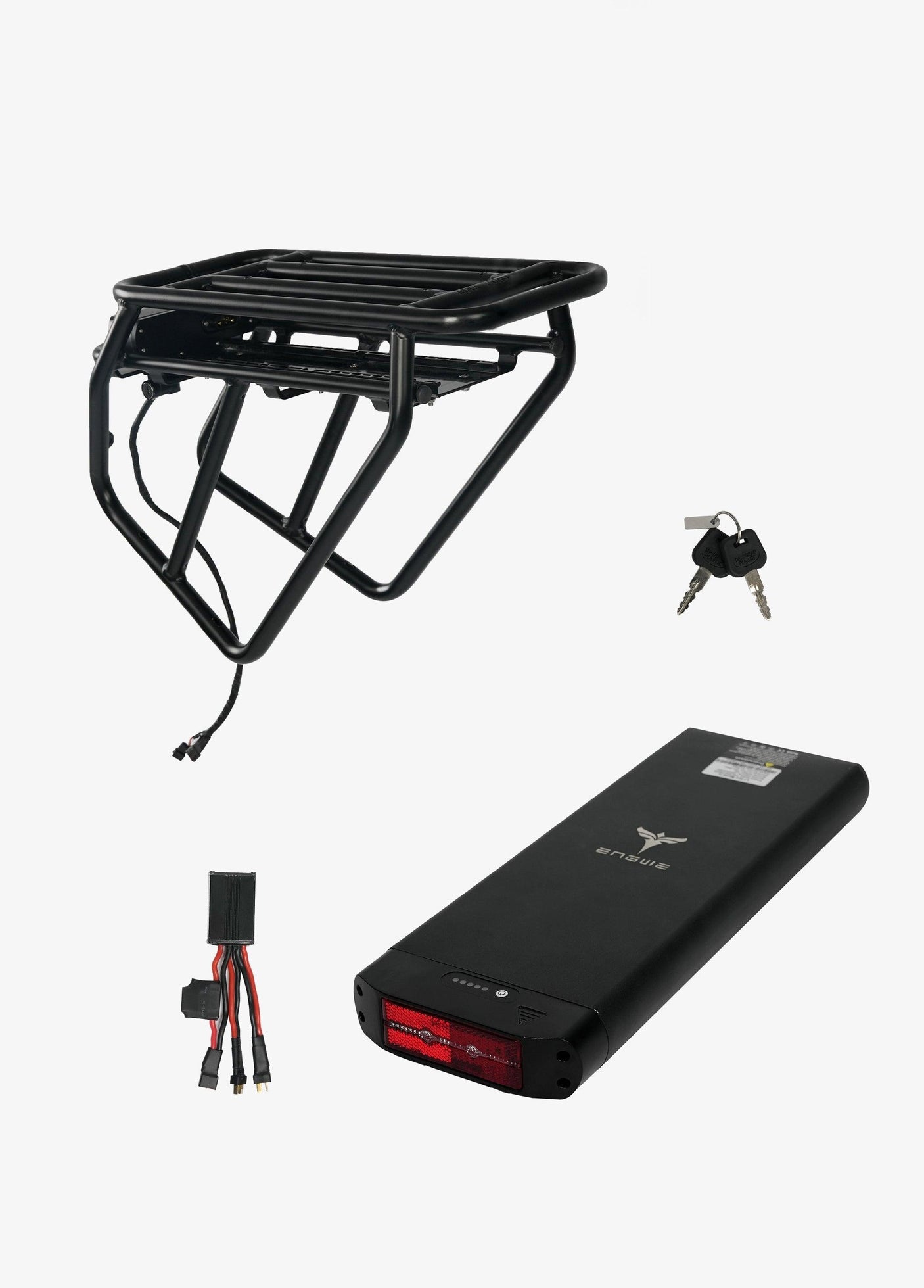 ENGWE.COM Engine X ebike battery with mounting rack and keys for secure usage