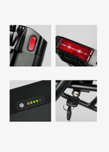 ENGWE Engine X ebike battery with power indicator, key lock, and rear light for enhanced safety