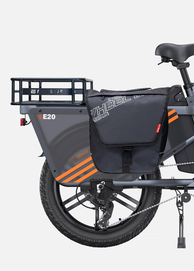 LE20 rear pannier bag attached to a bicycle with a black design for convenient storage