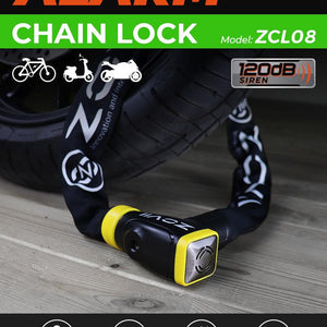 ZOVII - ZCL08-120 - Stainless Steel Chain Alarm Lock with Anti-Theft 120db Alarm 8mm Stainless Steel Level-7 for Motorcycle Scooter Ebike Bike Heavy Duty Durable Lock